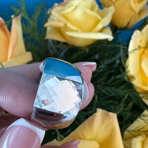 New Statement Chunky Silver-tone Gemstone Ring Size 9